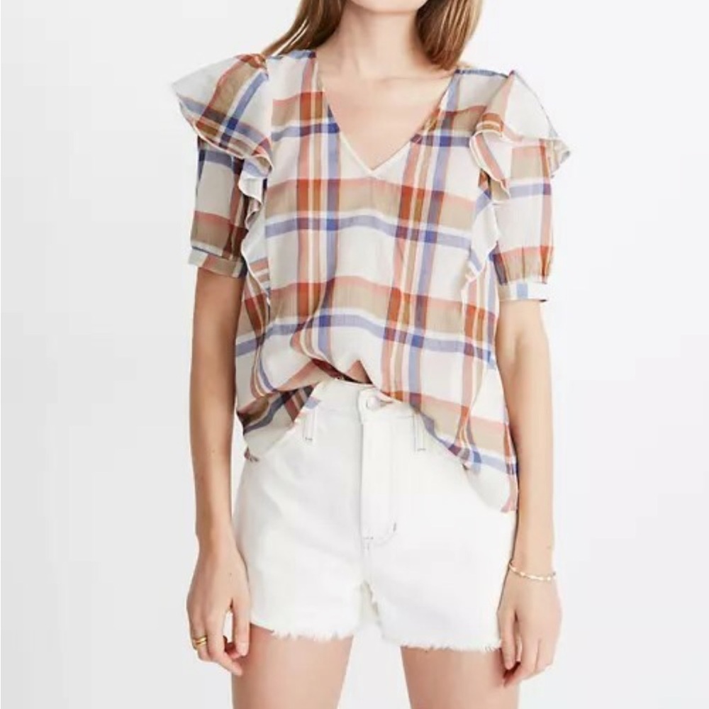 Madewell plaid ruffled top size XL
